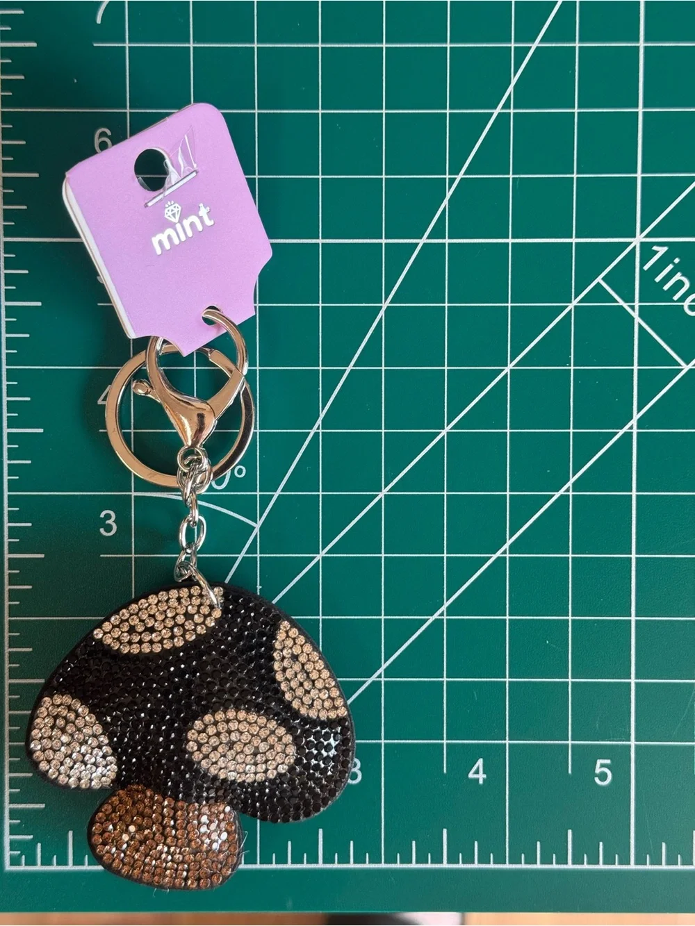 Mint Rhinestone Mushroom Keychain Bag Charm NWT Red